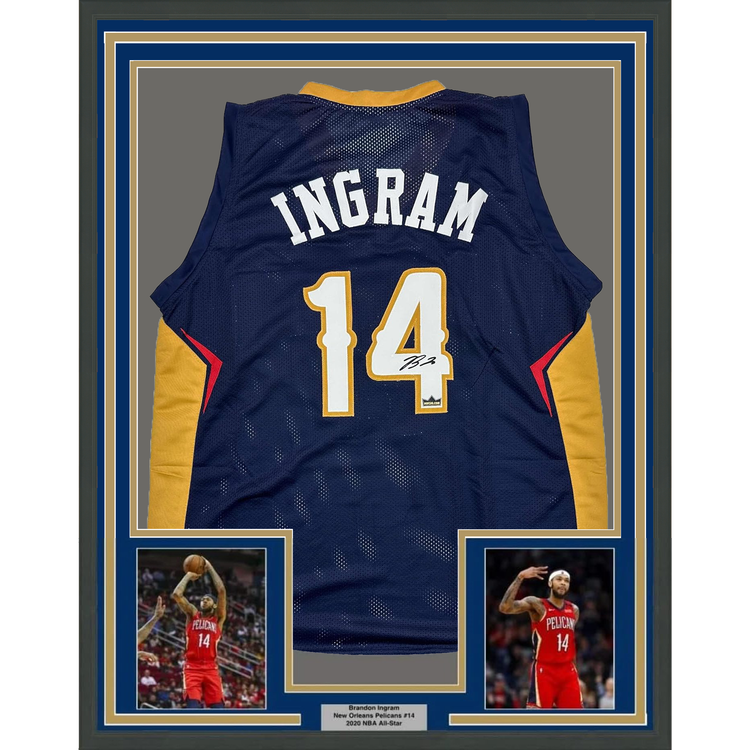 Framed Facsimile Autographed Brandon Ingram 35x39 New Orleans Blue Reprint Laser Auto Basketball Jersey