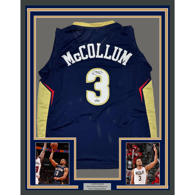 Framed Facsimile Autographed C.J. CJ McCollum 35x39 New Orleans Blue Reprint Laser Auto Basketball Jersey