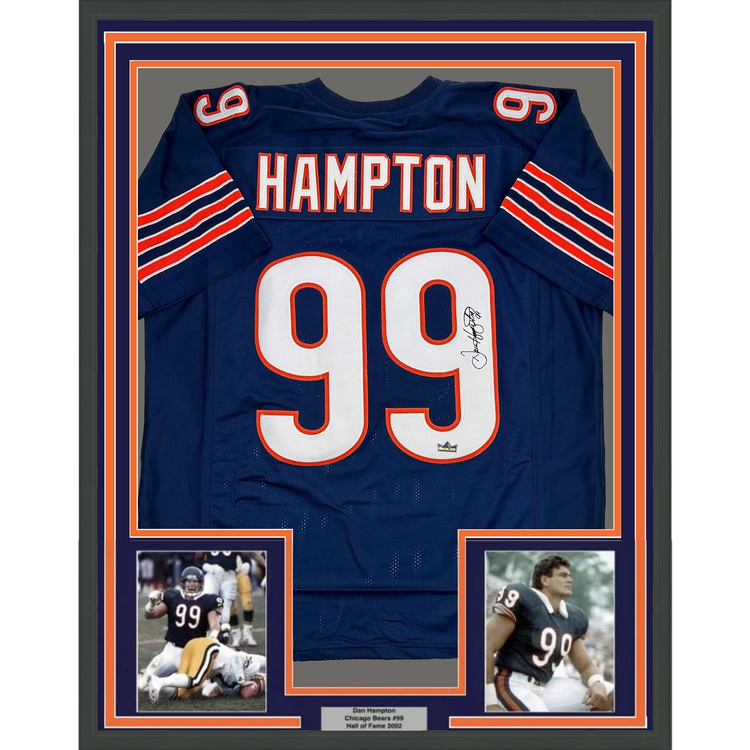 Framed Facsimile Autographed Dan Hampton 35x39 Chicago Blue Reprint Laser Auto Football Jersey