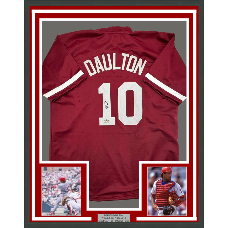 Framed Facsimile Autographed Darren Daulton 35x39 Philadelphia Maroon Reprint Laser Auto Baseball Jersey