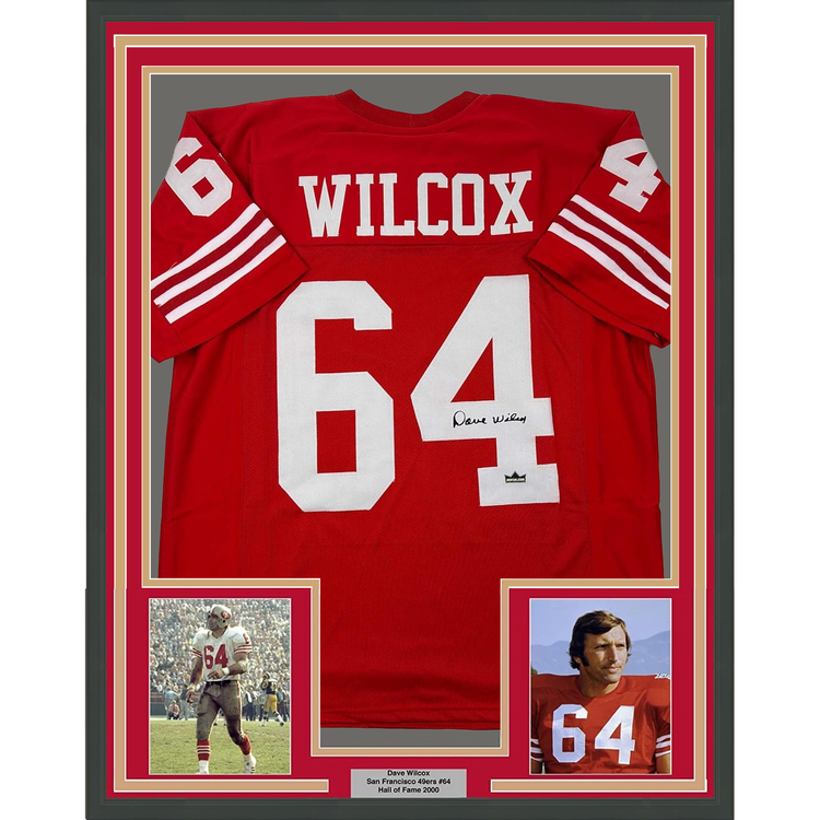 Framed Facsimile Autographed Dave Wilcox 35x39 San Francisco Red Reprint Laser Auto Football Jersey