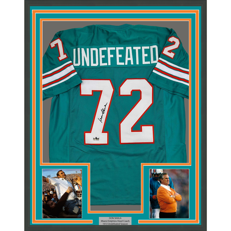 Framed Facsimile Autographed Don Shula 35x39 1972 Undefeated Miami Teal Reprint Laser Auto Football Jersey