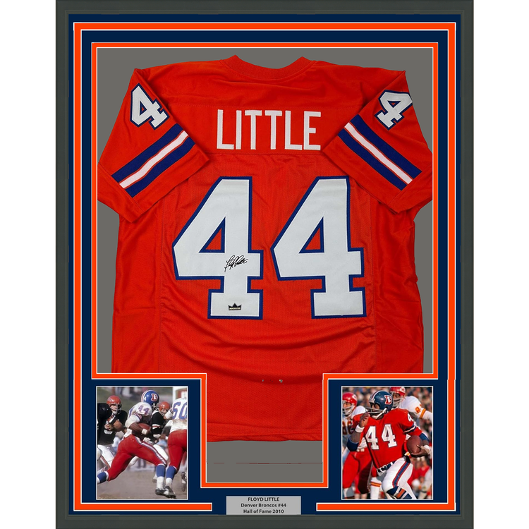 Framed Facsimile Autographed Floyd Little 35x39 Denver Orange Reprint Laser Auto Football Jersey