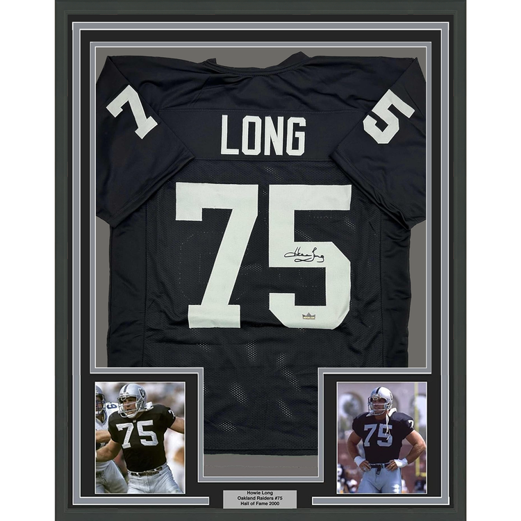Framed Facsimile Autographed Howie Long 35x39 Oakland Las Vegas Black Reprint Laser Auto Football Jersey