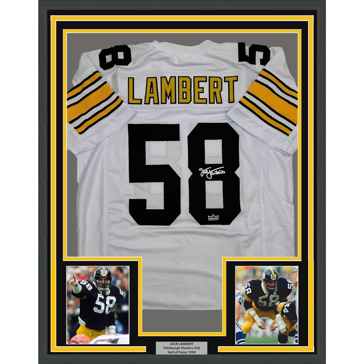 Framed Facsimile Autographed Jack Lambert 35x39 Pittsburgh White Reprint Laser Auto Football Jersey