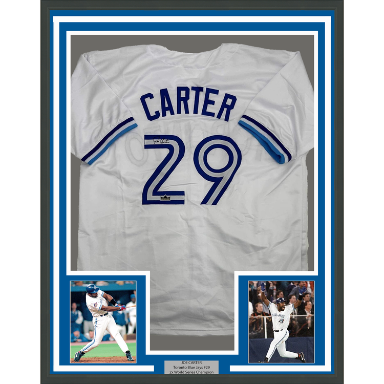 Framed Facsimile Autographed Joe Carter 35x39 Toronto Blue Reprint Laser Auto Baseball Jersey