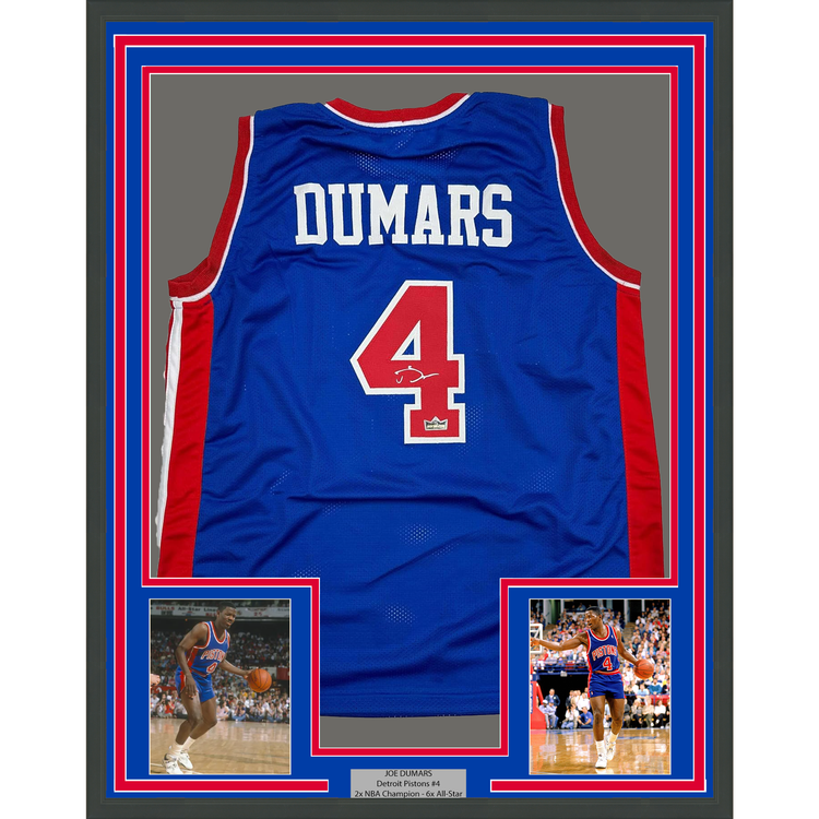 Framed Facsimile Autographed Joe Dumars 35x39 Detroit Blue Reprint Laser Auto Basketball Jersey