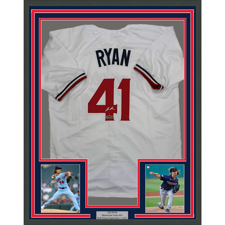 Framed Facsimile Autographed Joe Ryan 35x39 Minnesota White Reprint Laser Auto Baseball Jersey