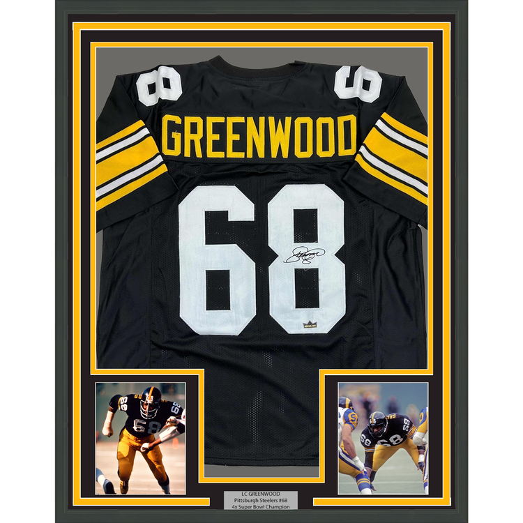 Framed Facsimile Autographed L.C. LC Greenwood 35x39 Pittsburgh Black Reprint Laser Auto Football Jersey