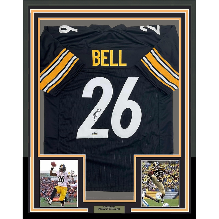 Framed Facsimile Autographed Le'Veon LeVeon Bell 35x39 Pittsburgh Black Reprint Laser Auto Football Jersey