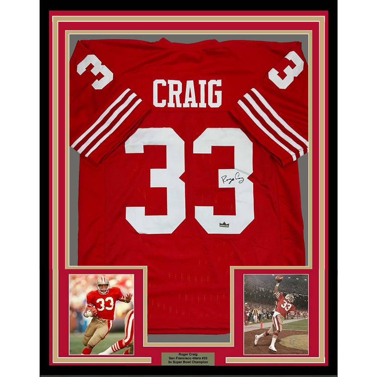 Framed Facsimile Autographed Roger Craig 35x39 San Francisco Red Reprint Laser Auto Football Jersey