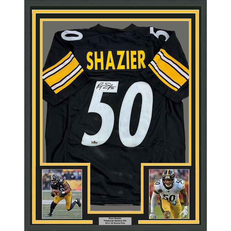 Framed Facsimile Autographed Ryan Shazier 35x39 Pittsburgh Black Reprint Laser Auto Football Jersey