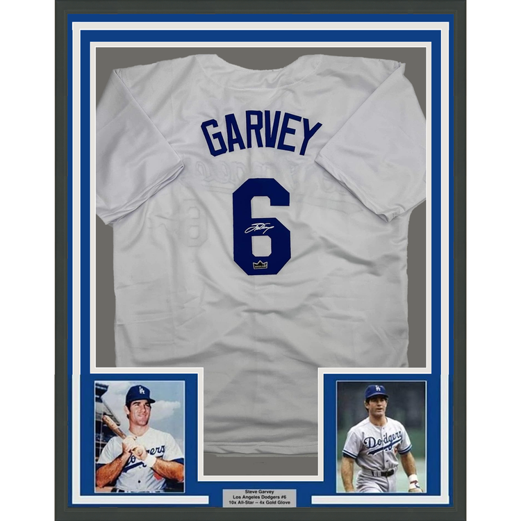 Framed Facsimile Autographed Steve Garvey 35x39 Los Angeles LA White Reprint Laser Auto Baseball Jersey