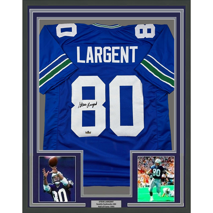 Framed Facsimile Autographed Steve Largent 35x39 Seattle Blue Reprint Laser Auto Football Jersey