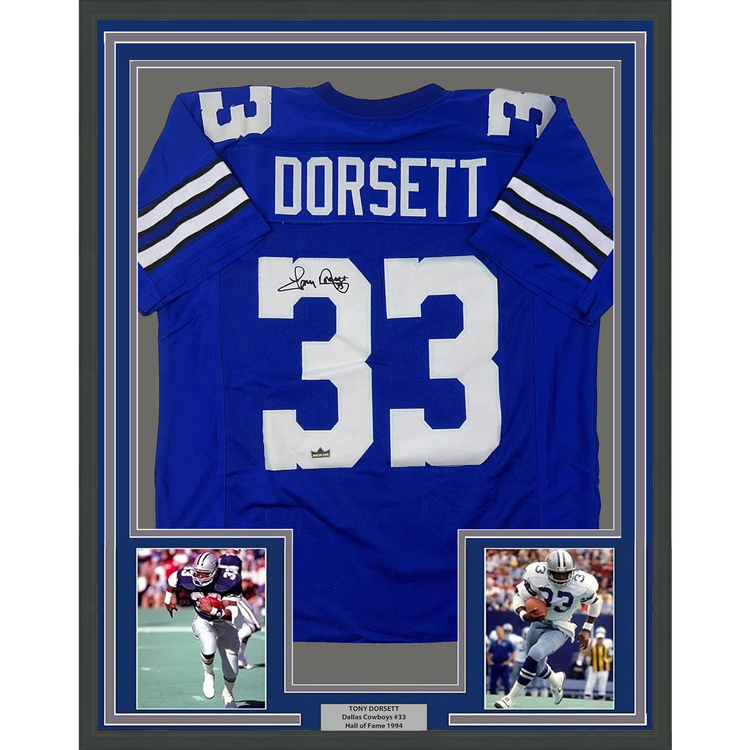 Framed Facsimile Autographed Tony Dorsett 35x39 Dallas Blue Reprint Laser Auto Football Jersey