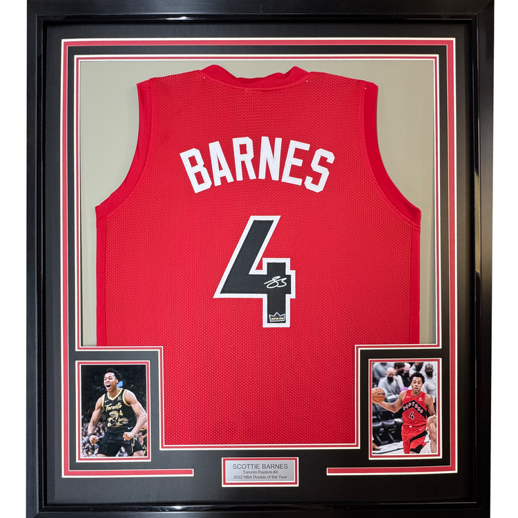 Framed Facsimile Autographed Scottie Barnes 35x39 Toronto Red Reprint Laser Auto Basketball Jersey