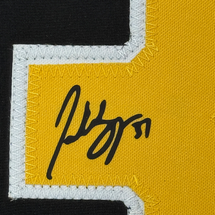 Framed Facsimile Autographed Patrice Bergeron 35x39 Boston Black Reprint Laser Auto Hockey Jersey