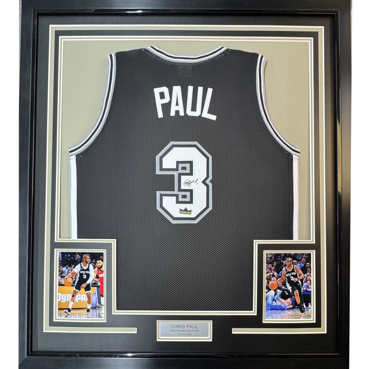 Framed Facsimile Autographed Chris Paul 35x39 San Antonio Black Reprint Laser Auto Basketball Jersey