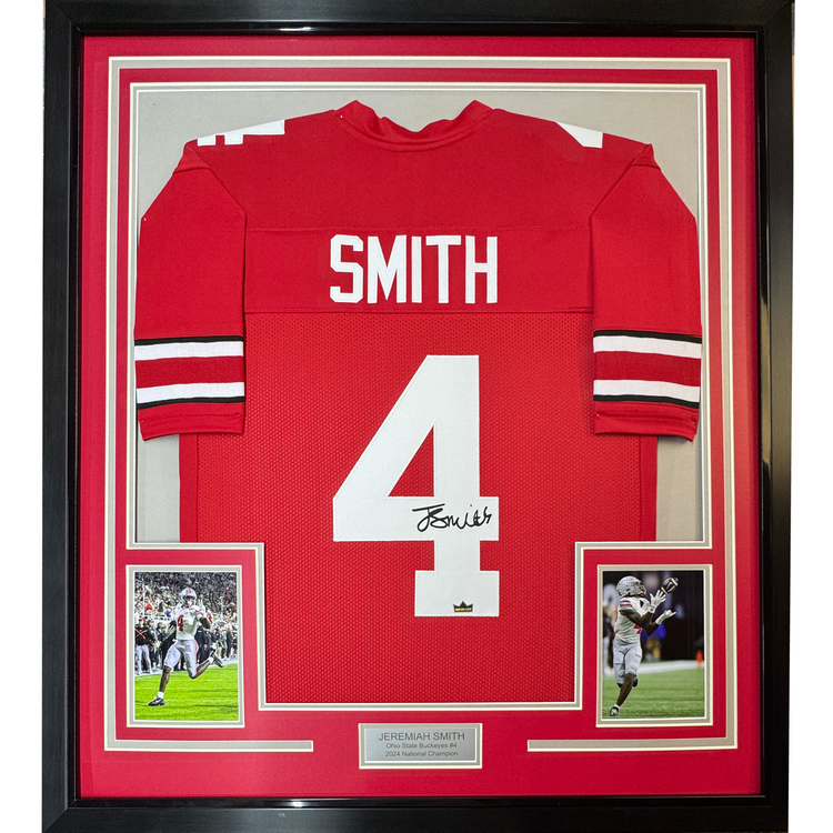 Framed Facsimile Autographed Jeremiah Smith 35x39 Ohio State Red Reprint Laser Auto College Football Jersey