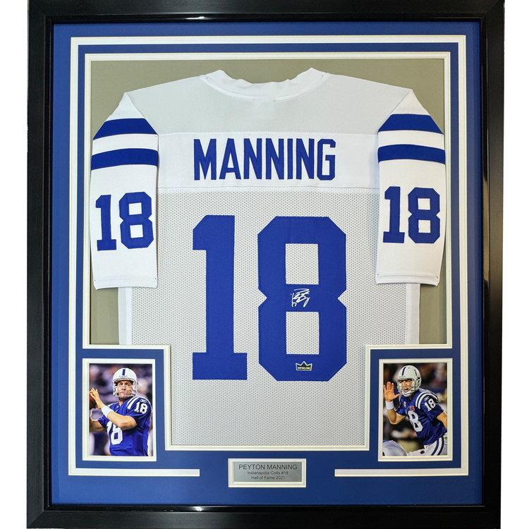 Framed Facsimile Autographed Peyton Manning 35x39 Indianapolis White Reprint Laser Auto Football Jersey Size Men's XL