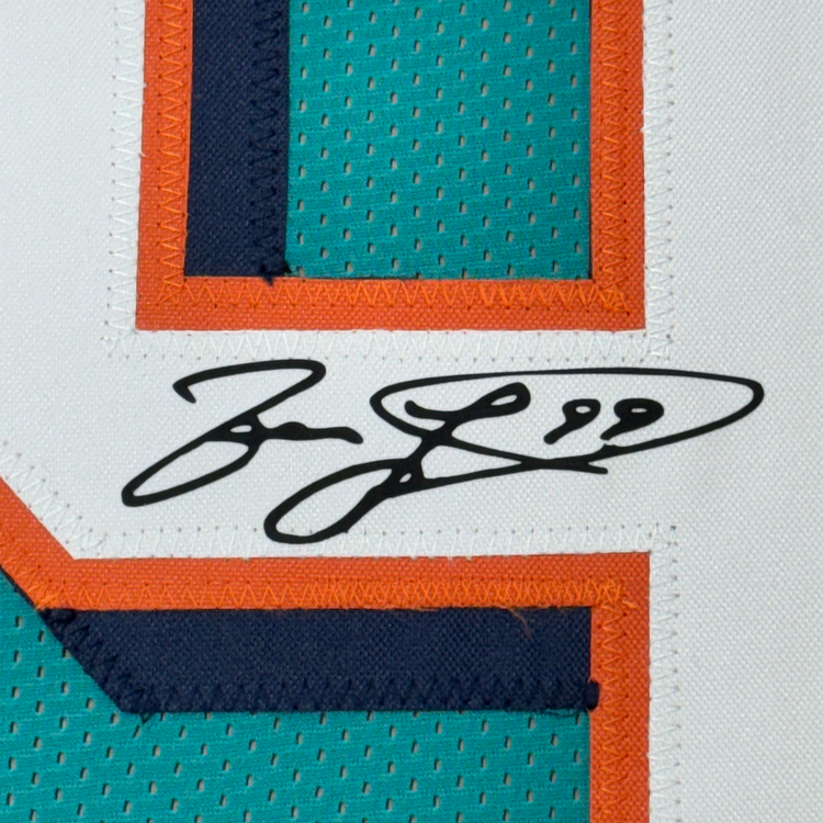 Framed Facsimile Autographed Jason Taylor 35x39 Miami Teal Reprint Laser Auto Football Jersey
