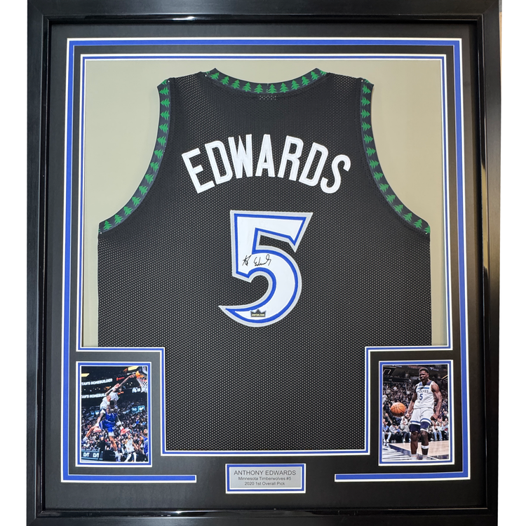 Framed Facsimile Autographed Anthony Edwards 35x39 Minnesota Black Reprint Laser Auto Basketball Jersey