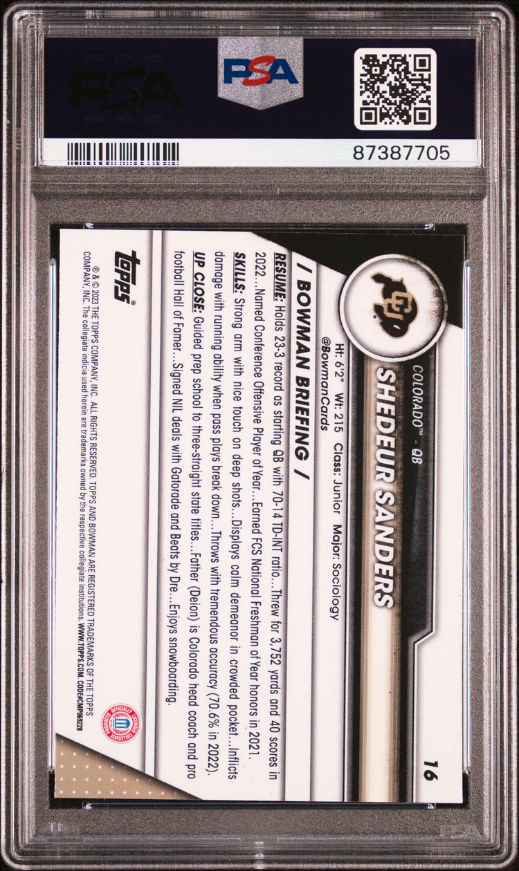 Graded 2023 Topps Bowman U Sapphire Shedeur Sanders #16 Rookie RC Football Card PSA 10 Gem Mint