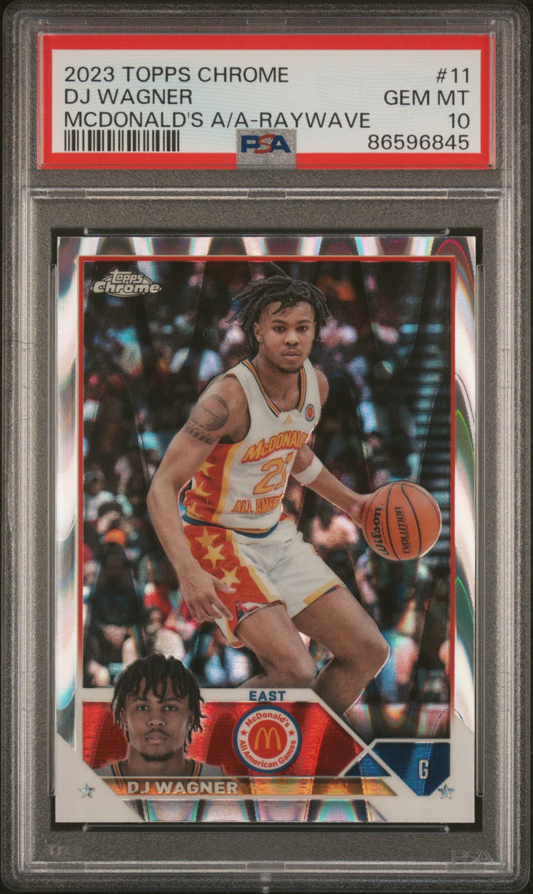 Graded 2023 Topps Chrome DJ Wagner #11 McDonalds AA Raywave Rookie RC Basketball Card PSA 10 Gem Mint