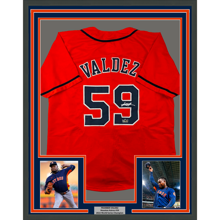 Framed Facsimile Autographed Framber Valdez 35x39 Houston Orange Reprint Laser Auto Baseball Jersey
