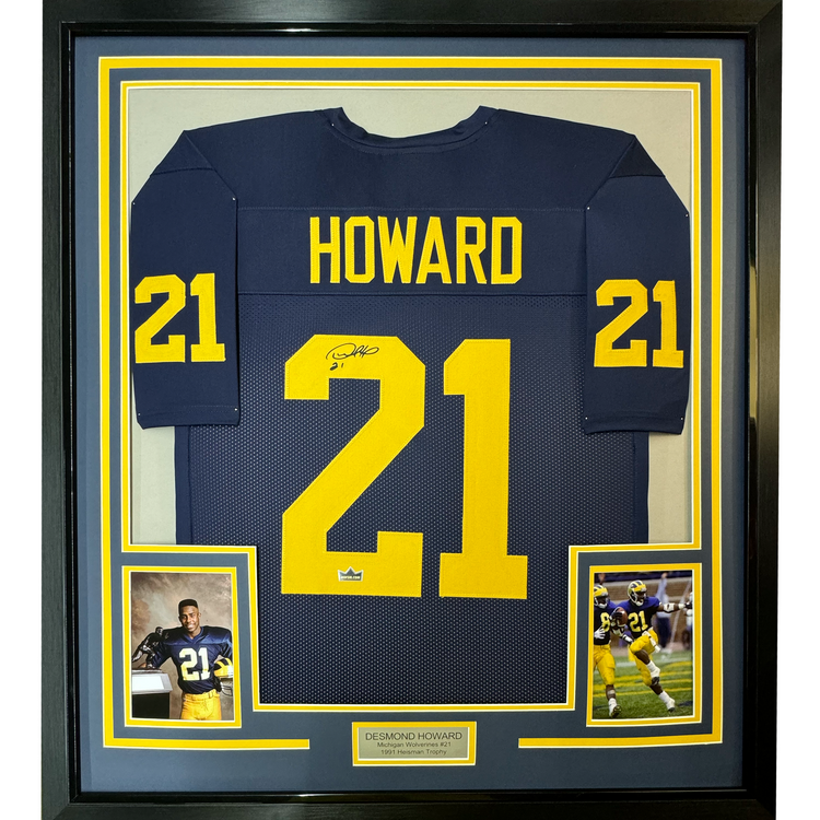 Framed Facsimile Autographed Desmond Howard 35x39 Michigan Blue Reprint Laser Auto College Football Jersey