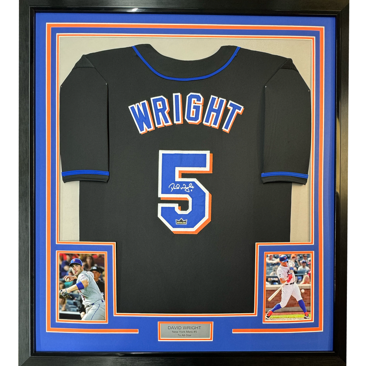 Framed Facsimile Autographed David Wright 35x39 New York Black Reprint Laser Auto Baseball Jersey