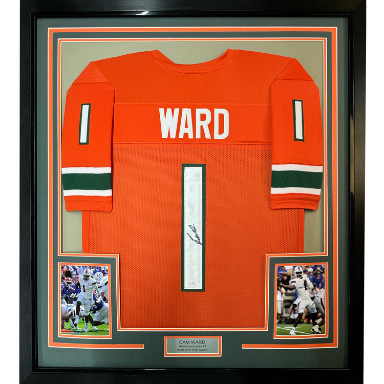 Framed Autographed/Signed Cameron Cam Ward 35x39 Miami Orange College Football Jersey JSA COA