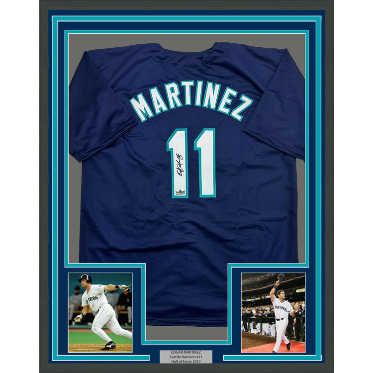 Framed Facsimile Autographed Edgar Martinez 35x39 Seattle Blue Reprint Laser Auto Baseball Jersey