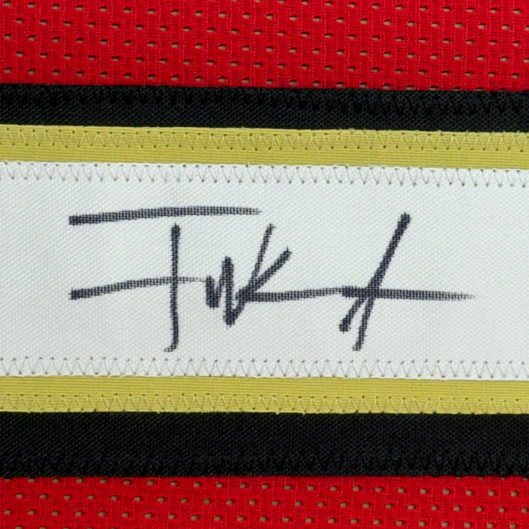 Framed Autographed/Signed Frank Gore 35x39 San Francisco Red Alternate Football Jersey Beckett BAS COA