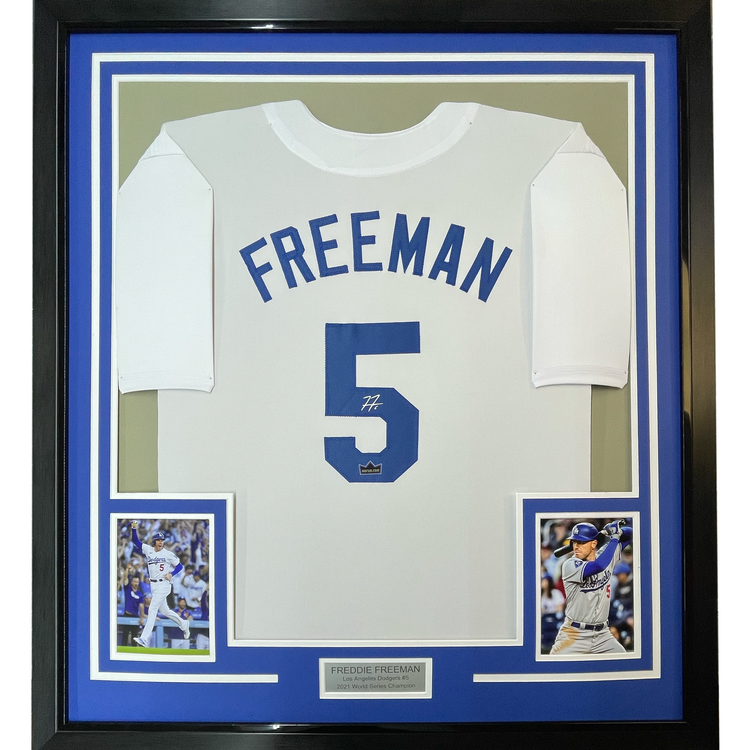 Framed Facsimile Autographed Freddie Freeman 35x39 Los Angeles LA White Reprint Laser Auto Baseball Jersey