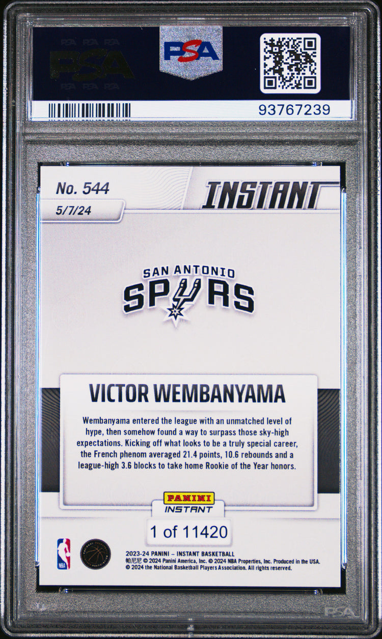 Graded 2023 Panini Instant Victor Wembanyama #544 Rookie RC Basketball Card PSA 9 Mint