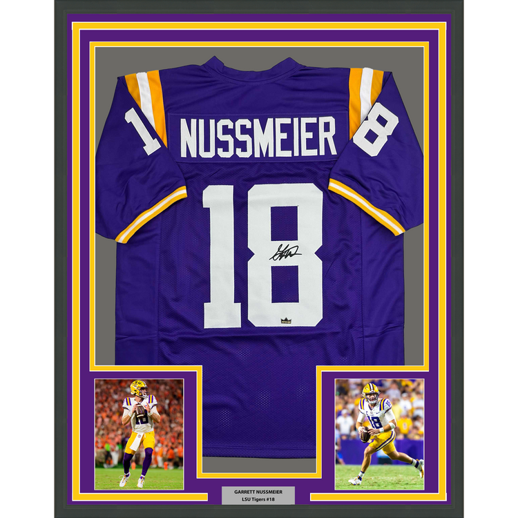 Framed Facsimile Autographed Garrett Nussmeier 35x39 LSU Purple Reprint Laser Auto College Football Jersey