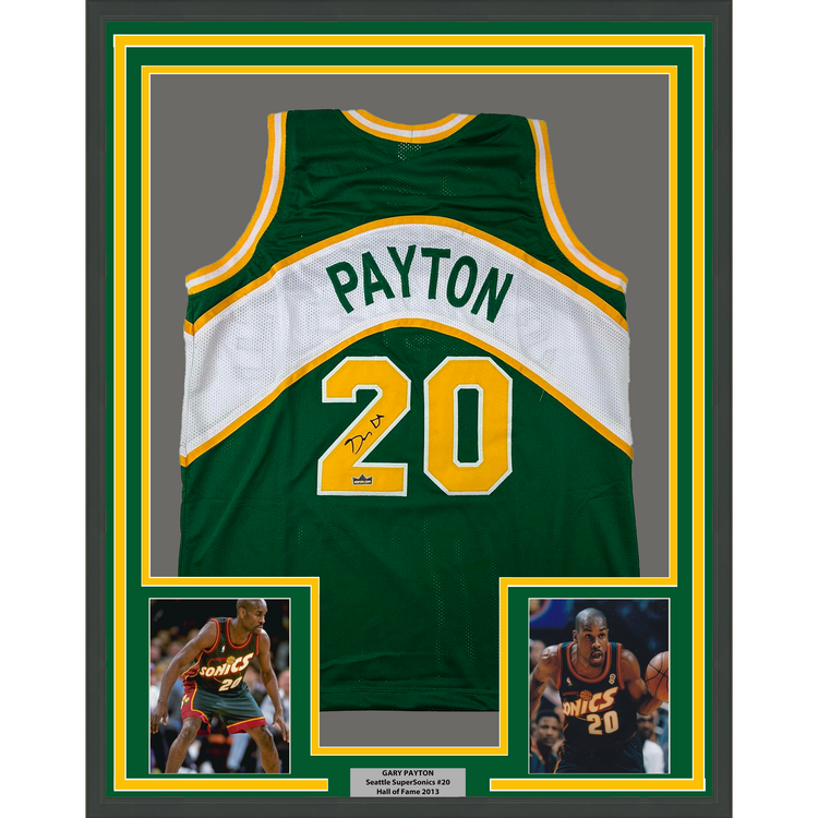 Framed Facsimile Autographed Gary Payton 35x39 Seattle Rookie Green Reprint Laser Auto Basketball Jersey
