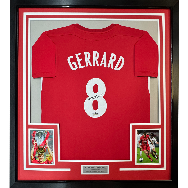 Framed Facsimile Autographed Steven Gerrard 35x39 Liverpool FC Red Reprint Laser Auto Soccer Jersey