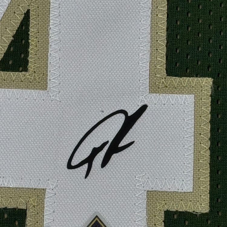 Framed Facsimile Autographed Giannis Antetokounmpo 35x39 Milwaukee Green Reprint Laser Auto Basketball Jersey