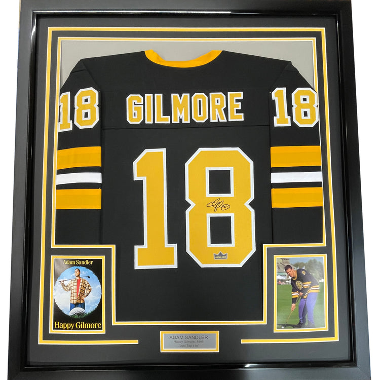 Framed Facsimile Autographed Adam Sandler Happy Gilmore 35x39 Boston Black Reprint Laser Auto Hockey Jersey