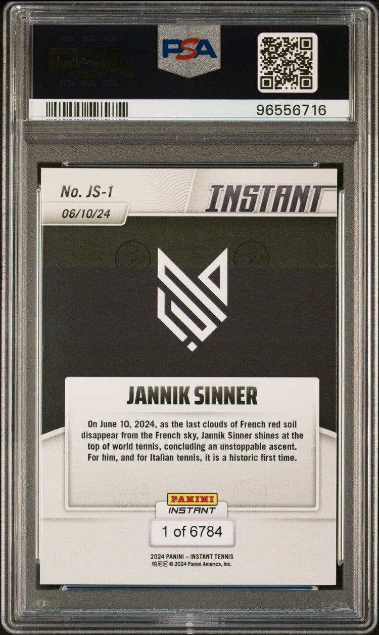 Graded 2024 Panini Instant Jannik Sinner #JS1 New World #1 Rookie RC Tennis Card PSA 10 Gem Mint
