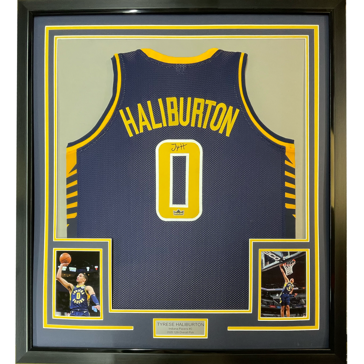 Framed Facsimile Autographed Tyrese Haliburton 35x39 Indiana Blue Reprint Laser Auto Basketball Jersey