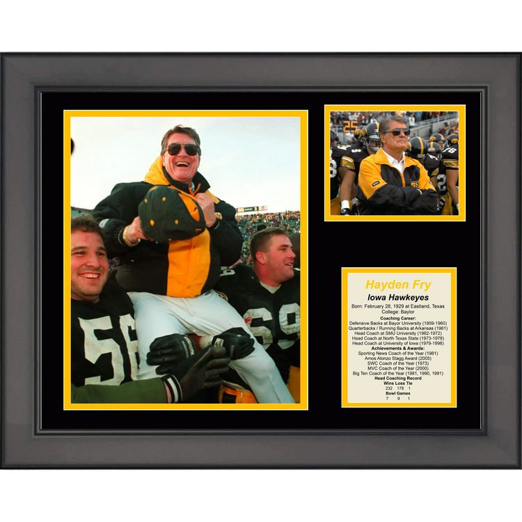 Framed Hayden Fry Iowa Hawkeyes College Football 11"x14" Three Photo Collage