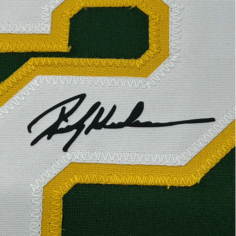 Framed Facsimile Autographed Rickey Henderson 35x39 Oakland Green Reprint Laser Auto Baseball Jersey