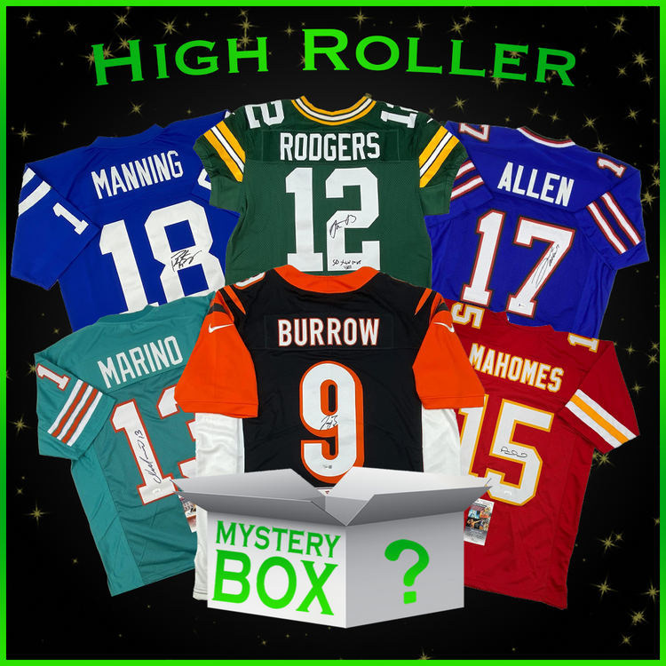 High Roller Autographed/Signed Football Jersey Mystery Box with PSA JSA or Beckett COA