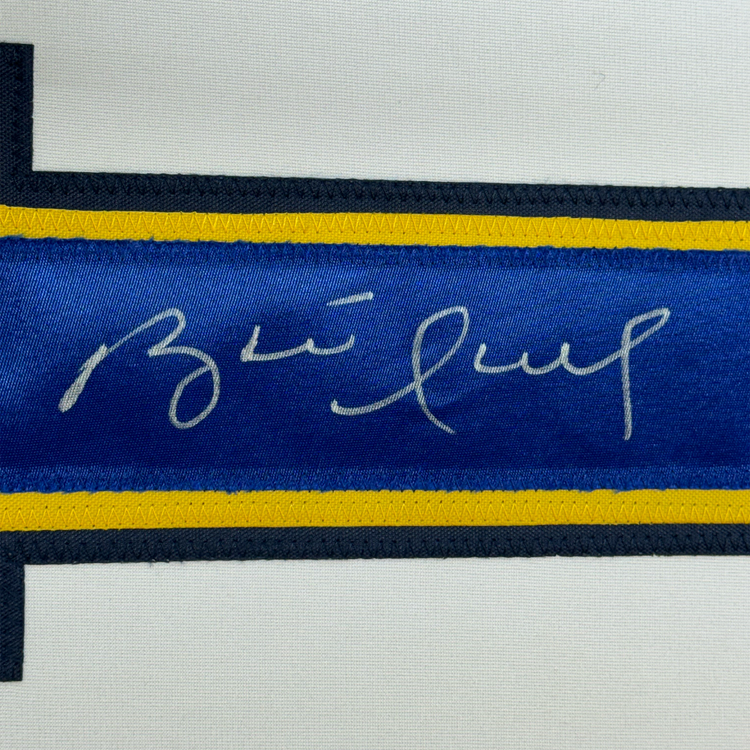 Framed Autographed/Signed Brett Hull 35x39 St. Louis White Hockey Jersey JSA COA