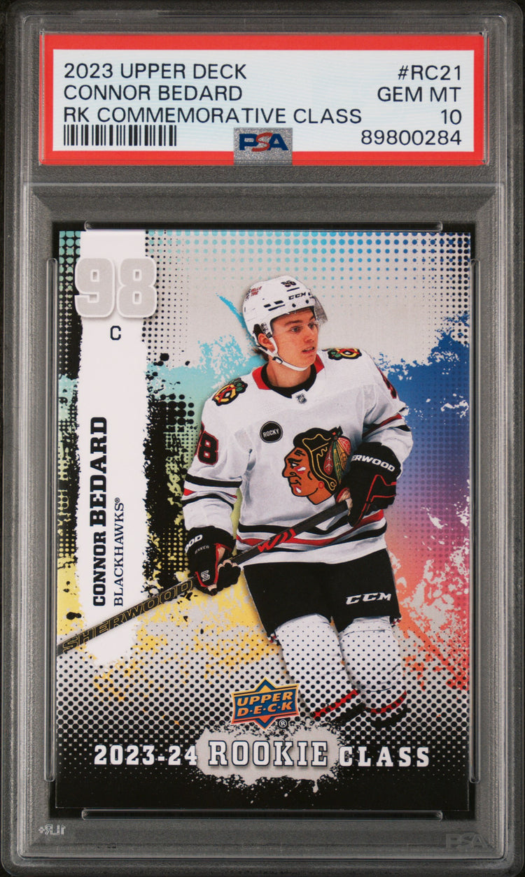 Graded 2023 Upper Deck Connor Bedard #RC21 Rookie Commemorative Class Rookie RC Hockey Card PSA 10 Gem Mint