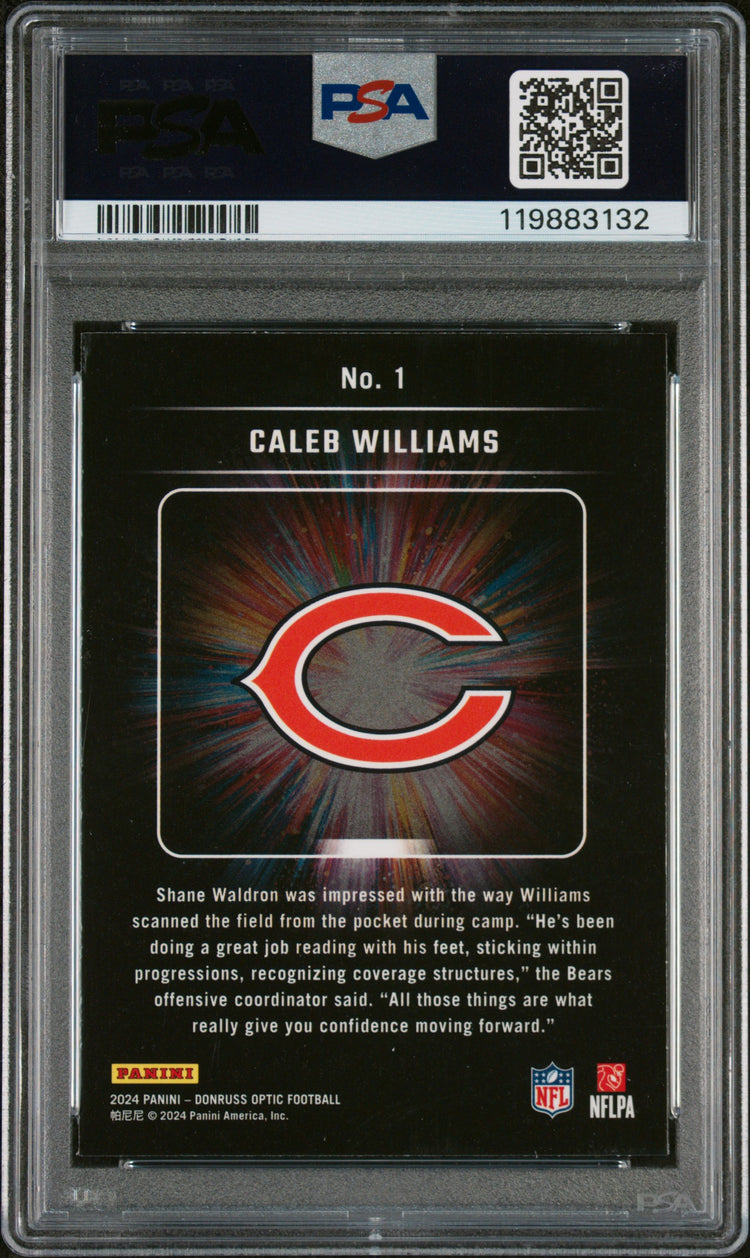 Graded 2024 Panini Donruss Optic Caleb Williams #1 Light It Up Rookie RC Football Card PSA 10 Gem Mint