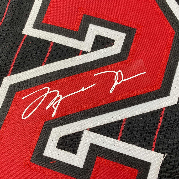 Facsimile Autographed Michael Jordan Chicago Black Pinstripe Reprint Laser Auto Basketball Jersey Size Men's XL